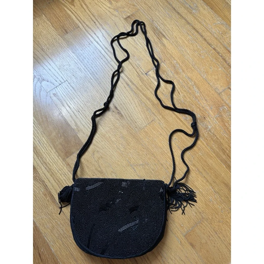 Vintage Frankie and Baby Beverly Feldman Black Beaded Evening Shoulder Bag